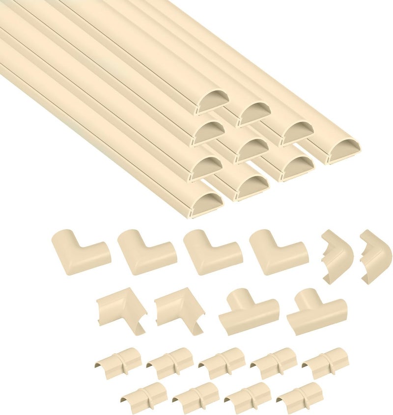 D-Line 157in Cord Cover Kit, Self-Adhesive Wire Hiders, Paintable Cable Raceway to Hide Wires on Wall, Electrical Cable Management - 10x 15.7 Lengths & 19 Accessories - 1.18" (W) x 0.59" (H) - Beige - Image 1