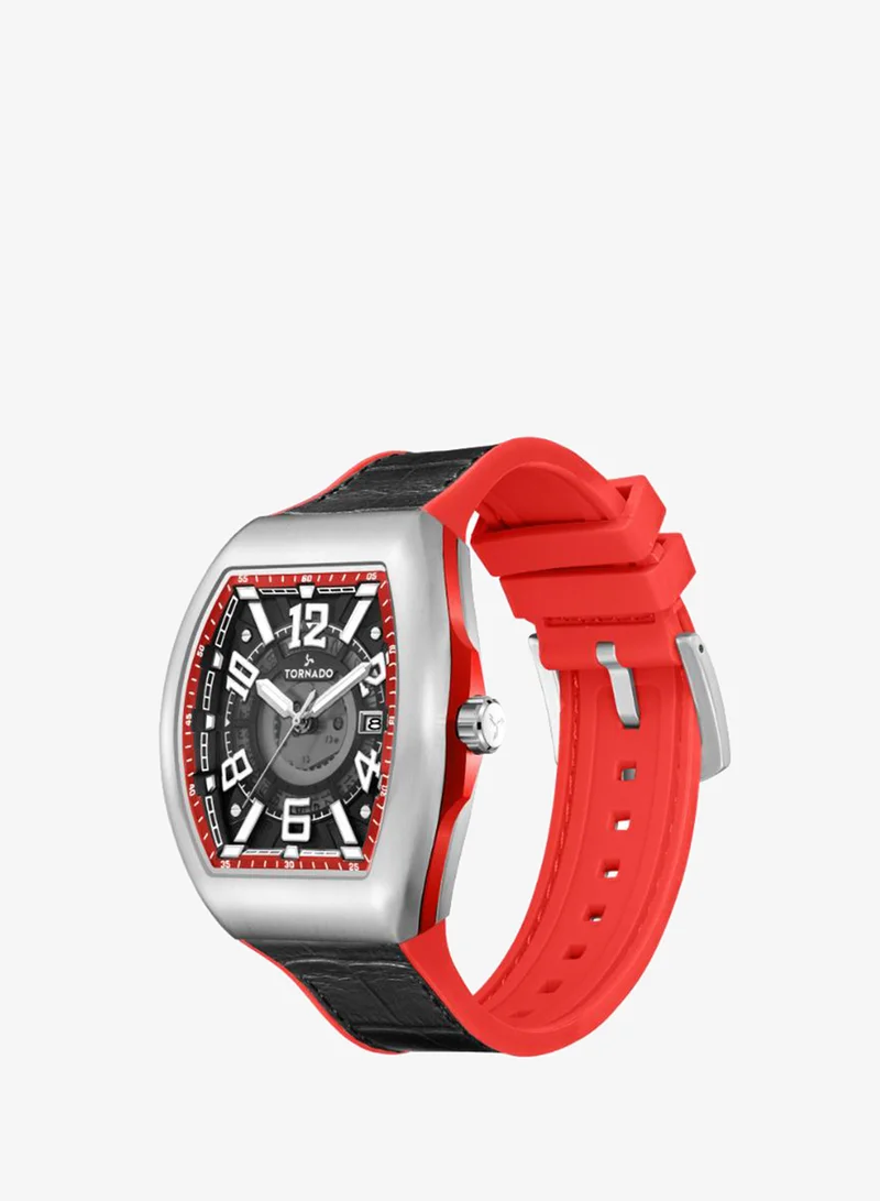 Tornado Men's Leather Analog Display Watch T25001-SLBBR - 44mm