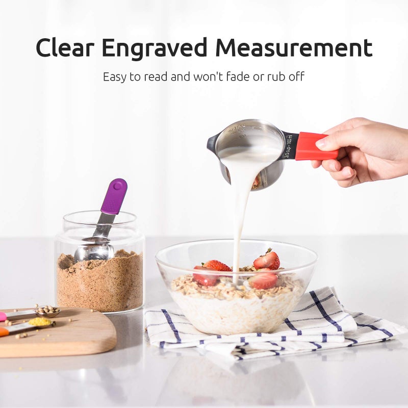 U-Taste Measuring Cups, U-Taste Magnetic Measuring Cups and Spoons Set of 13 in 18/8 Stainless Steel: 7 Measuring Cups and 5 Measuring Spoons with 1 Professional Magnetic Measurement Conversion Chart - Image 4