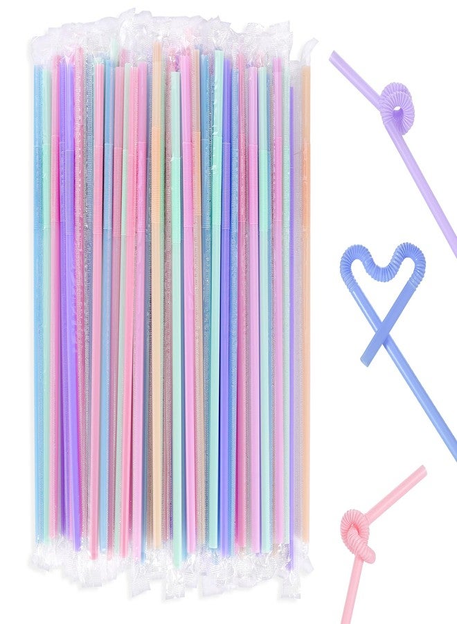 ONEYIM [Individually Wrapped] 100Pcs Disposable Plastic Bendy Straws - 10.24" Long 0.24" Wide Extra Long Colorful Cute Flexible Straws for Juice,Coffee,Milk,Cocktail, Bachelorette/Birthday Party, Baby Shower - Image 1
