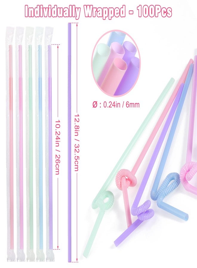 ONEYIM [Individually Wrapped] 100Pcs Disposable Plastic Bendy Straws - 10.24" Long 0.24" Wide Extra Long Colorful Cute Flexible Straws for Juice,Coffee,Milk,Cocktail, Bachelorette/Birthday Party, Baby Shower - Image 2