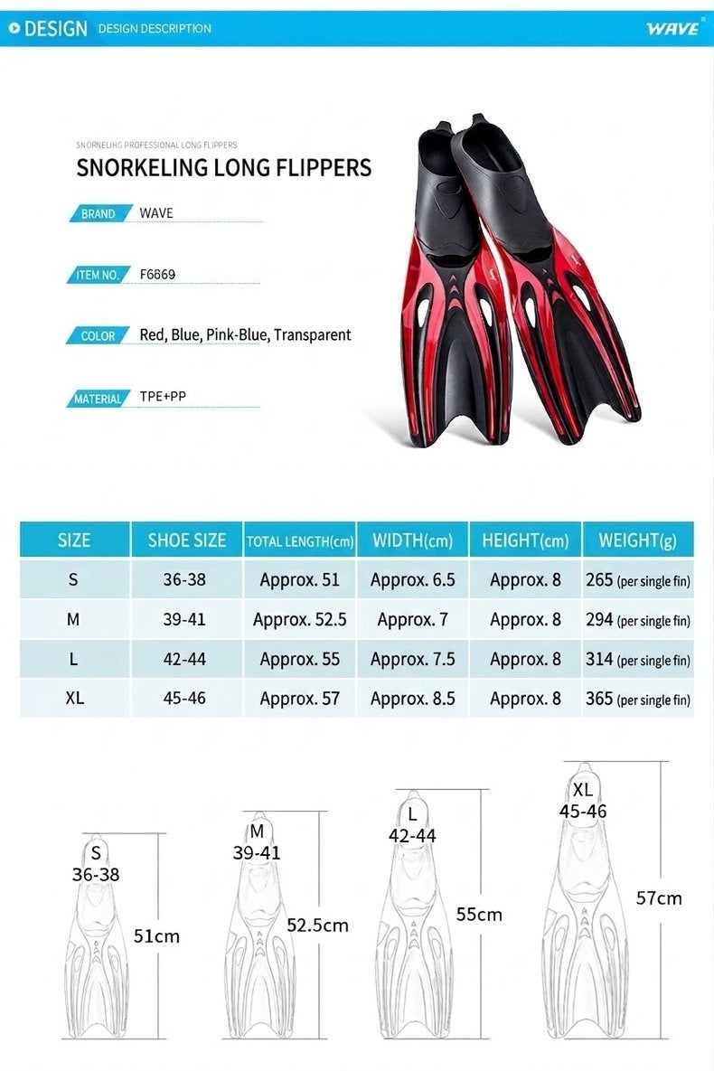 Wave Professional TPR Swimming Fins Diving Fins Snorkeling Fins for Adults - Image 3