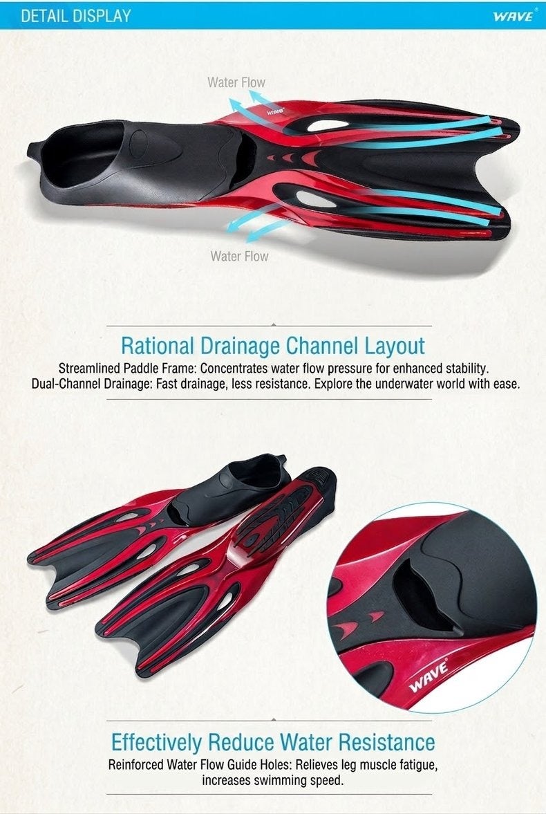 Wave Professional TPR Swimming Fins Diving Fins Snorkeling Fins for Adults - Image 4