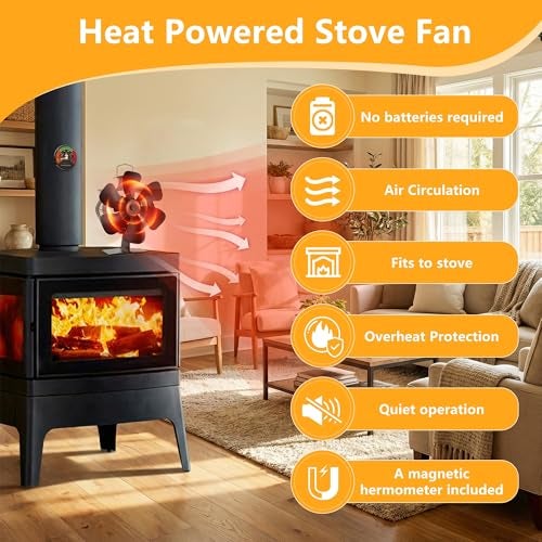 XTIMES Oscillating Wood Stove Fan Heat Powered Fireplace Fan with Magnetic Thermometer Thermoelectric Fan for Wood Burning Stove/Pellet/Log Burner - Image 3