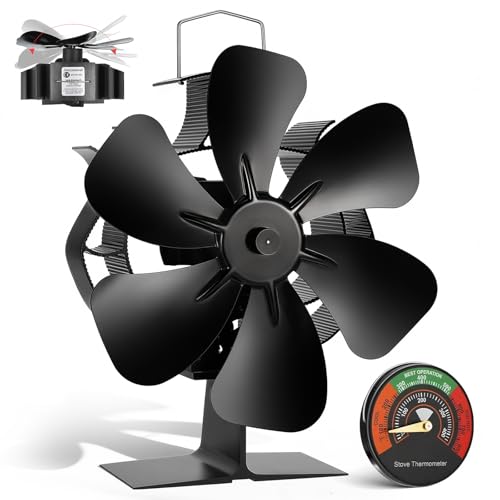 XTIMES Oscillating Wood Stove Fan Heat Powered Fireplace Fan with Magnetic Thermometer Thermoelectric Fan for Wood Burning Stove/Pellet/Log Burner - Image 1