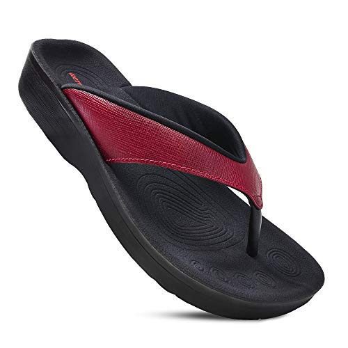 AEROTHOTIC Comfy Flip Flops for Women, Matt Wine, Size 10 - Image 1