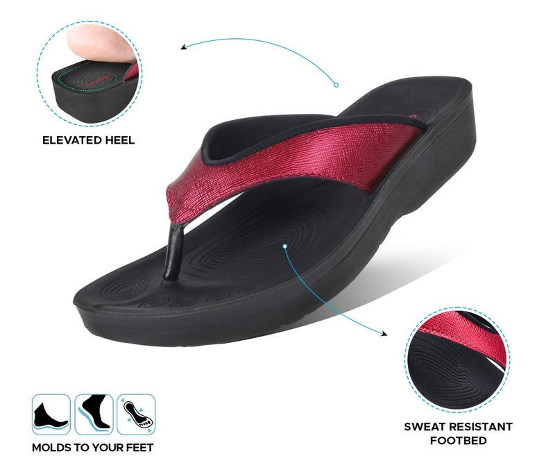 AEROTHOTIC Comfy Flip Flops for Women, Matt Wine, Size 10 - Image 4
