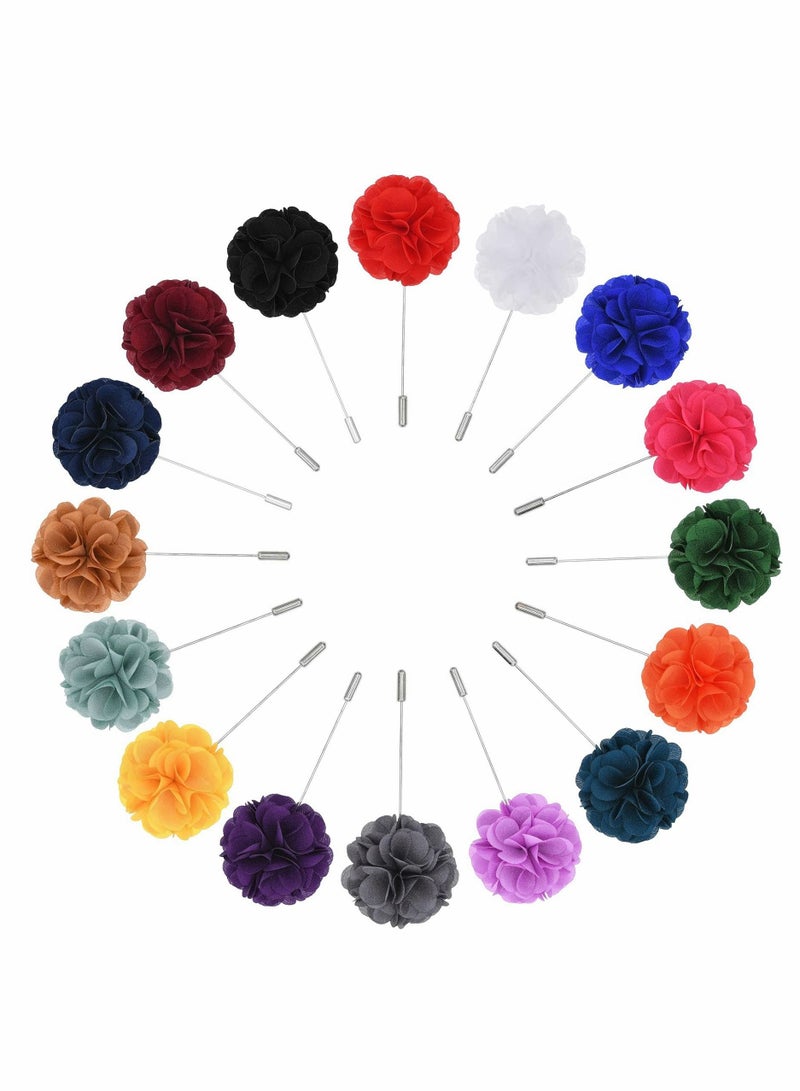 KASTWAVE Flower Men's Lapel Pins, 16 Pieces Handmade Satin Fashion Boutonniere Pin for Suit Wedding Groom with a Box - Image 1