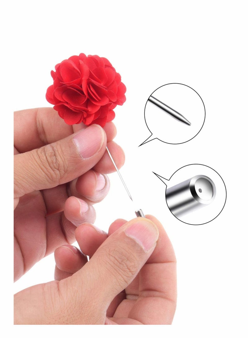 KASTWAVE Flower Men's Lapel Pins, 16 Pieces Handmade Satin Fashion Boutonniere Pin for Suit Wedding Groom with a Box - Image 5