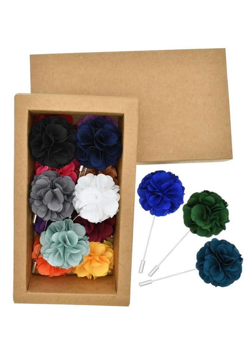 KASTWAVE Flower Men's Lapel Pins, 16 Pieces Handmade Satin Fashion Boutonniere Pin for Suit Wedding Groom with a Box - Image 3
