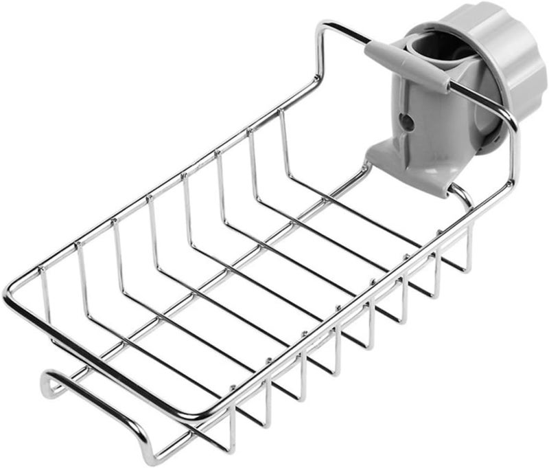 VOSAREA Kitchen Faucet Sponge Holder Creative Stainless Steel Sink Organizer Drainer Shelf No Drill Design for Easy Installation for Dishwashing and Sponge Storage - Image 1