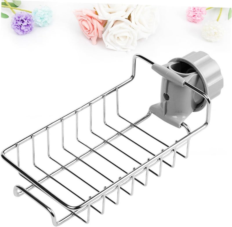 VOSAREA Kitchen Faucet Sponge Holder Creative Stainless Steel Sink Organizer Drainer Shelf No Drill Design for Easy Installation for Dishwashing and Sponge Storage - Image 3