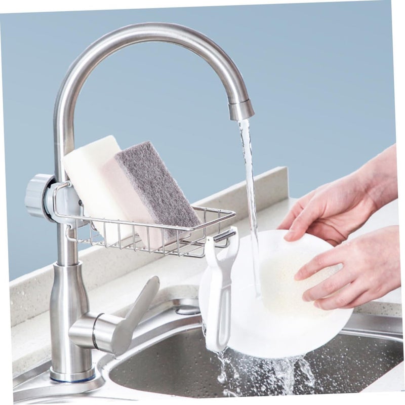 VOSAREA Kitchen Faucet Sponge Holder Creative Stainless Steel Sink Organizer Drainer Shelf No Drill Design for Easy Installation for Dishwashing and Sponge Storage - Image 2