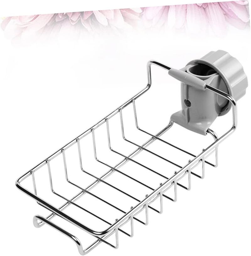 VOSAREA Kitchen Faucet Sponge Holder Creative Stainless Steel Sink Organizer Drainer Shelf No Drill Design for Easy Installation for Dishwashing and Sponge Storage - Image 5