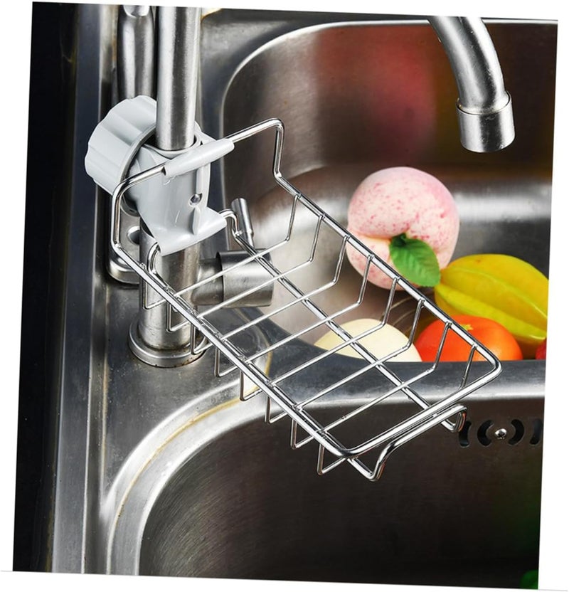 VOSAREA Kitchen Faucet Sponge Holder Creative Stainless Steel Sink Organizer Drainer Shelf No Drill Design for Easy Installation for Dishwashing and Sponge Storage - Image 4