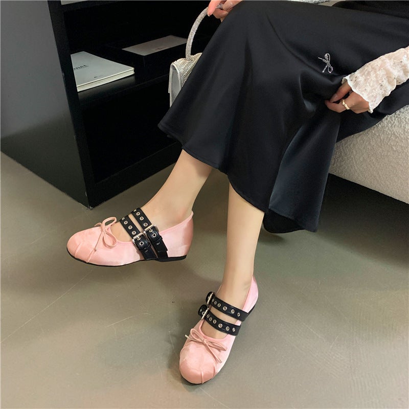 Inner Height-Increasing Satin Mary Jane Shoes, 2024 Autumn French Evening Style Ballet Shoes, Round Toe, Fashionable And Casual - Image 5