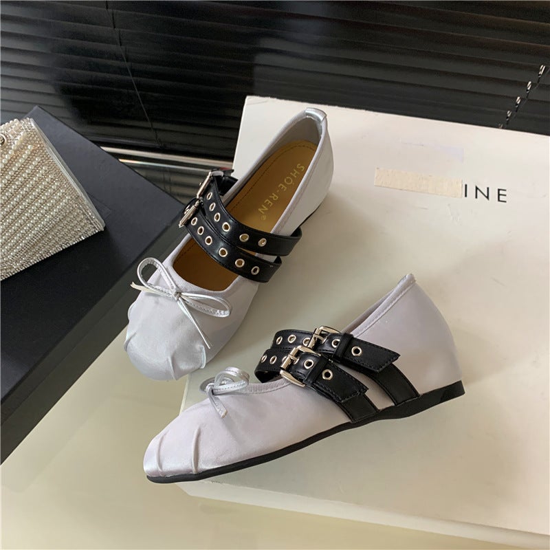 Inner Height-Increasing Satin Mary Jane Shoes, 2024 Autumn French Evening Style Ballet Shoes, Round Toe, Fashionable And Casual - Image 3