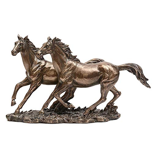 Idol Collections Dattatreya Bronze Finished Resin Sculpture Two Running Horses 8.5 Width X 6 Height Vastu/Feng Shui - Image 1