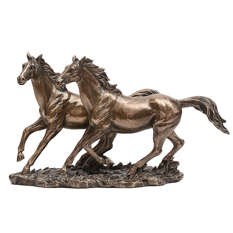 Idol Collections Dattatreya Bronze Finished Resin Sculpture Two Running Horses 8.5 Width X 6 Height Vastu/Feng Shui - Image 5