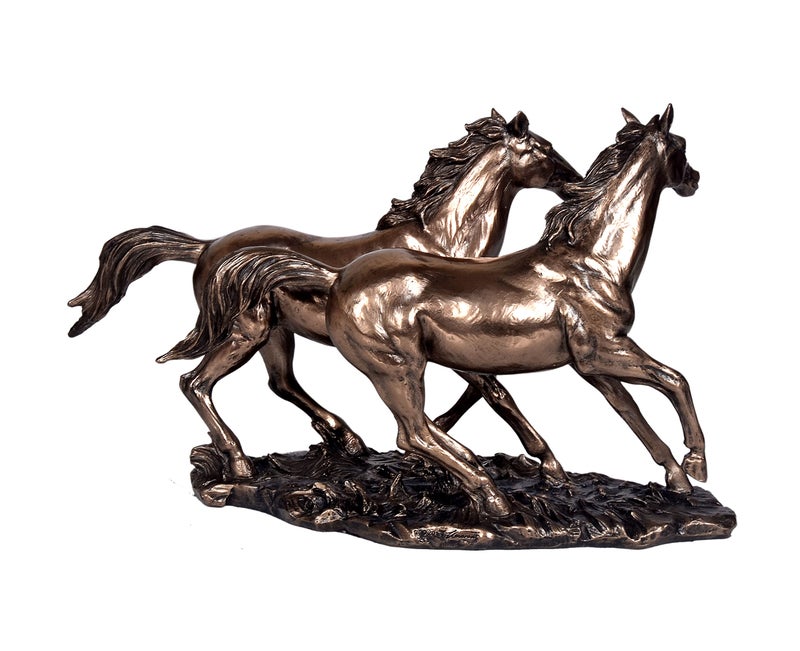 Idol Collections Dattatreya Bronze Finished Resin Sculpture Two Running Horses 8.5 Width X 6 Height Vastu/Feng Shui - Image 4