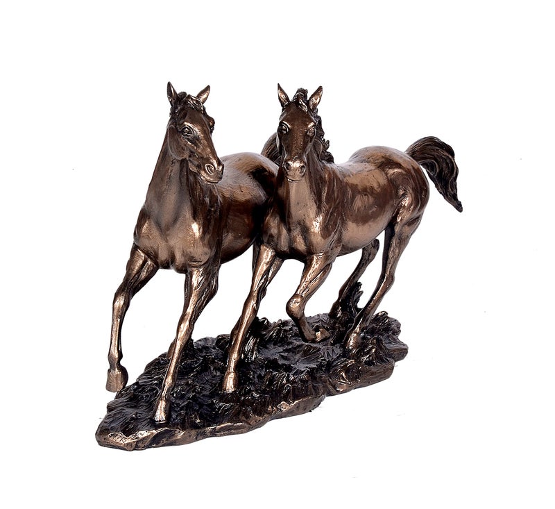 Idol Collections Dattatreya Bronze Finished Resin Sculpture Two Running Horses 8.5 Width X 6 Height Vastu/Feng Shui - Image 3