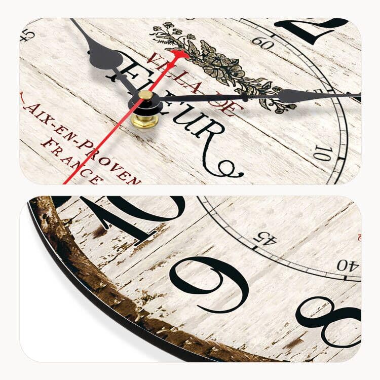Toudorp 14 Inch Retro Vintage French Country Style Round Wooden Wall Clock Silent Battery Operated Non-Ticking Decorative Clock for Kitchen Farmhouse Bedroom Home Wall - Image 4