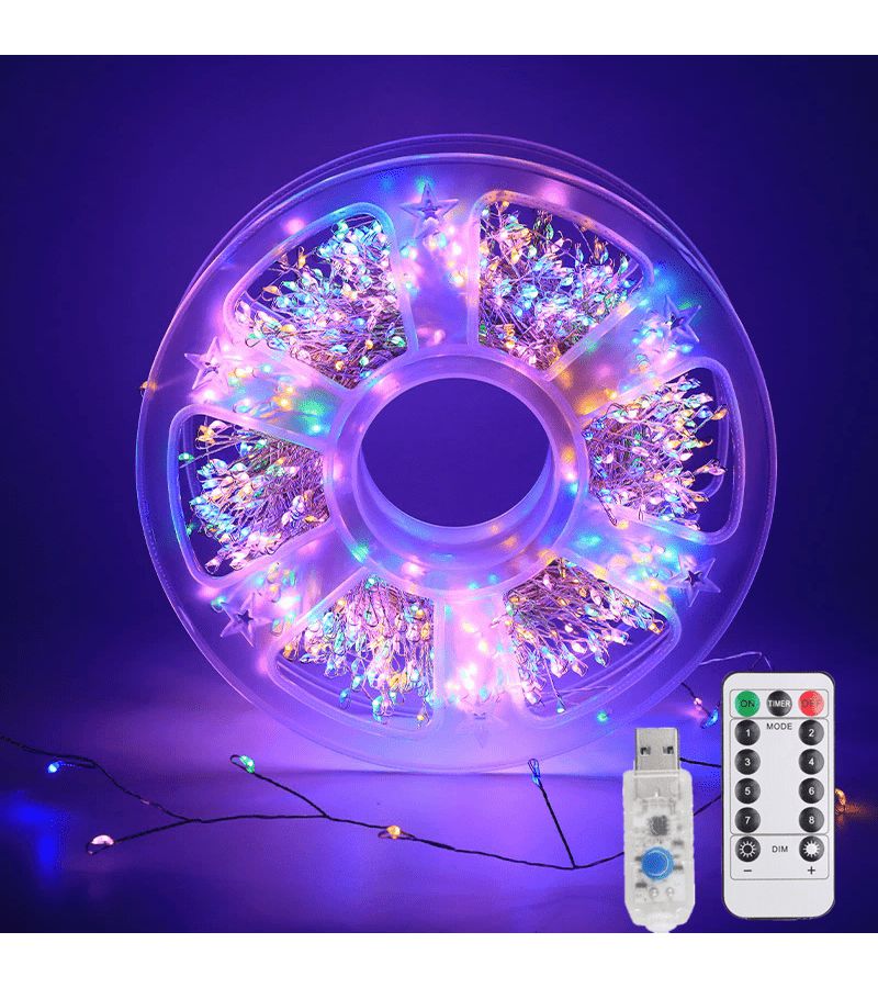 64FT USB LED Firecracker String Lights With 1000 LEDs Starry Sky Effect 8 Modes For Indoor Wedding Decor Wreath Crafting White - Image 4