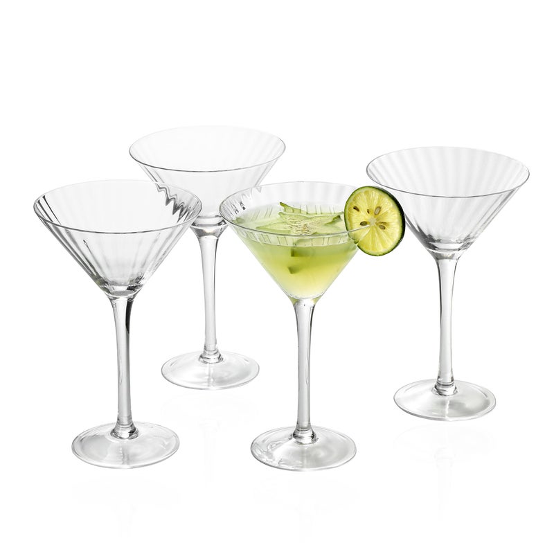 EVEREST GLOBAL EVEREST GLOBAL Ribbed Optic Martini Glasses Set of 4 Hand Blown Cocktail Glasses with Stem 75 oz Vintage Martini Glass for Bar Martini Cosmopolitan Manhattan Gimlet Pisco Sour 