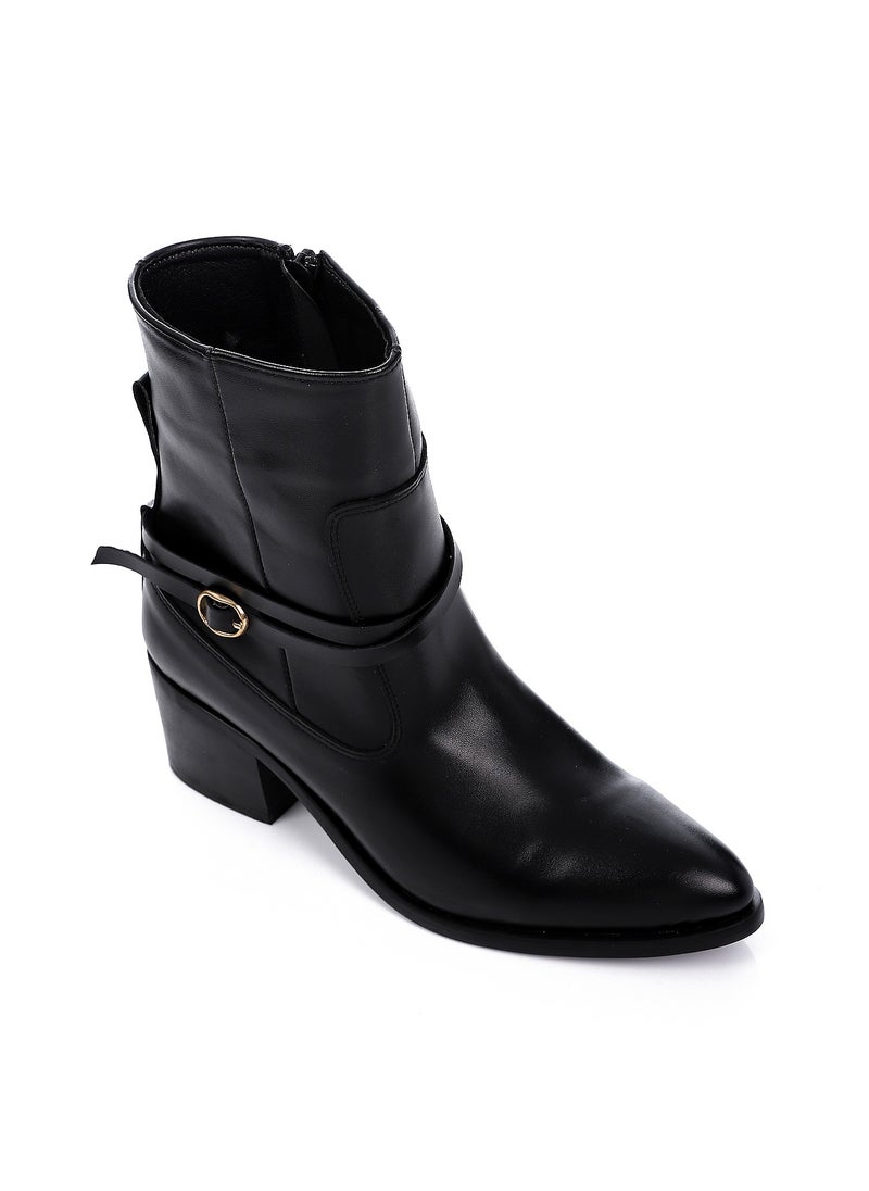 Side Zipper Closure Semi-Pinted Toecap Leather Boots