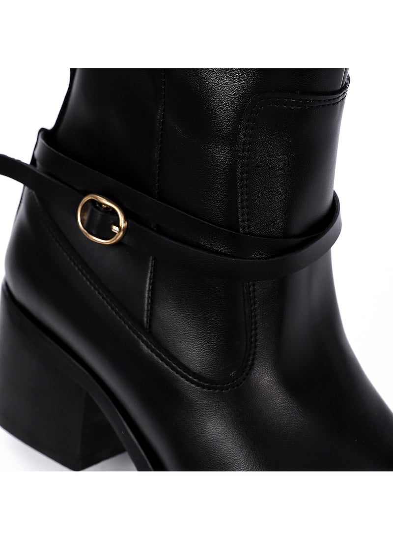 Side Zipper Closure Semi-Pinted Toecap Leather Boots