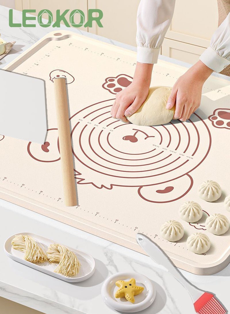 LEOKOR Silicone Pastry Baking Mat, Food Grade Silicone Rolling Mat for Dough with Edge Heightening, Non-stick Thick Kneading Mat with Dough Cutter, Pastry Brush and Rolling Pins 40*50CM - Image 1