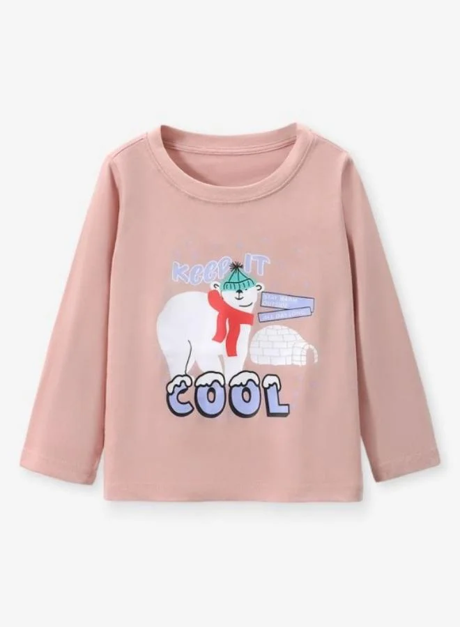 يونيكي Pink Printed Long Sleeve Crew Neck T-Shirt