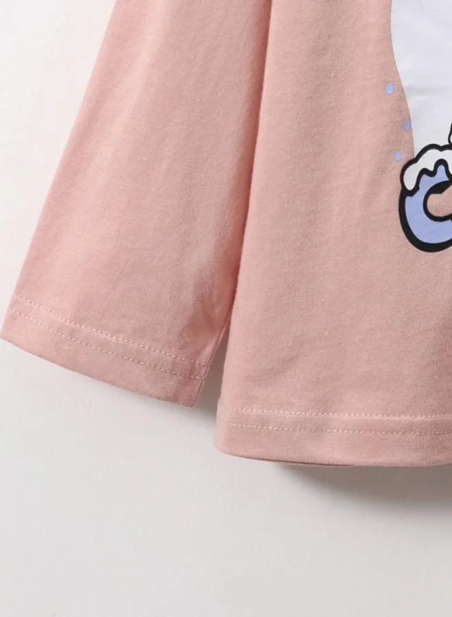 يونيكي Pink Printed Long Sleeve Crew Neck T-Shirt