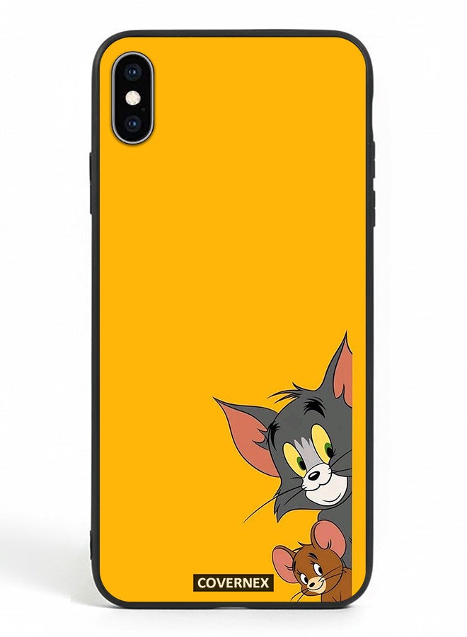 Covernex Apple iPhone Xs Max Protective Case Cover Printed Featuring Classic Duo Tom and Jerry Peeking Friends - Image 2
