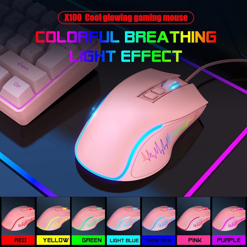 Wisoqu RGB Gaming Keyboard and Mouse Combo, Ergonomic Design with Customizable Backlighting, Mechanical Switches, High Accuracy Optical Sensor, for PC Laptop Gaming and Work (Pink Set) - Image 5