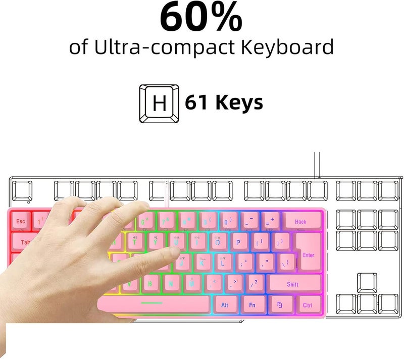 Wisoqu RGB Gaming Keyboard and Mouse Combo, Ergonomic Design with Customizable Backlighting, Mechanical Switches, High Accuracy Optical Sensor, for PC Laptop Gaming and Work (Pink Set) - Image 4