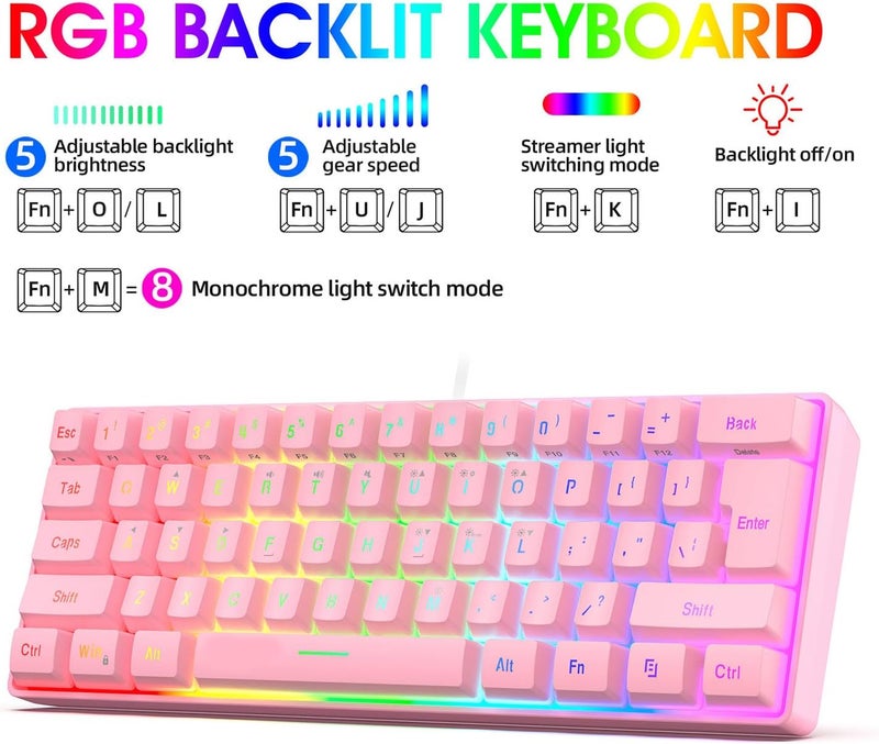 Wisoqu RGB Gaming Keyboard and Mouse Combo, Ergonomic Design with Customizable Backlighting, Mechanical Switches, High Accuracy Optical Sensor, for PC Laptop Gaming and Work (Pink Set) - Image 2