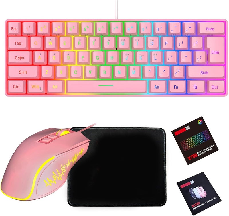 Wisoqu RGB Gaming Keyboard and Mouse Combo, Ergonomic Design with Customizable Backlighting, Mechanical Switches, High Accuracy Optical Sensor, for PC Laptop Gaming and Work (Pink Set) - Image 1