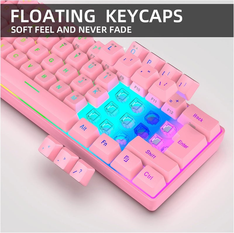 Wisoqu RGB Gaming Keyboard and Mouse Combo, Ergonomic Design with Customizable Backlighting, Mechanical Switches, High Accuracy Optical Sensor, for PC Laptop Gaming and Work (Pink Set) - Image 3