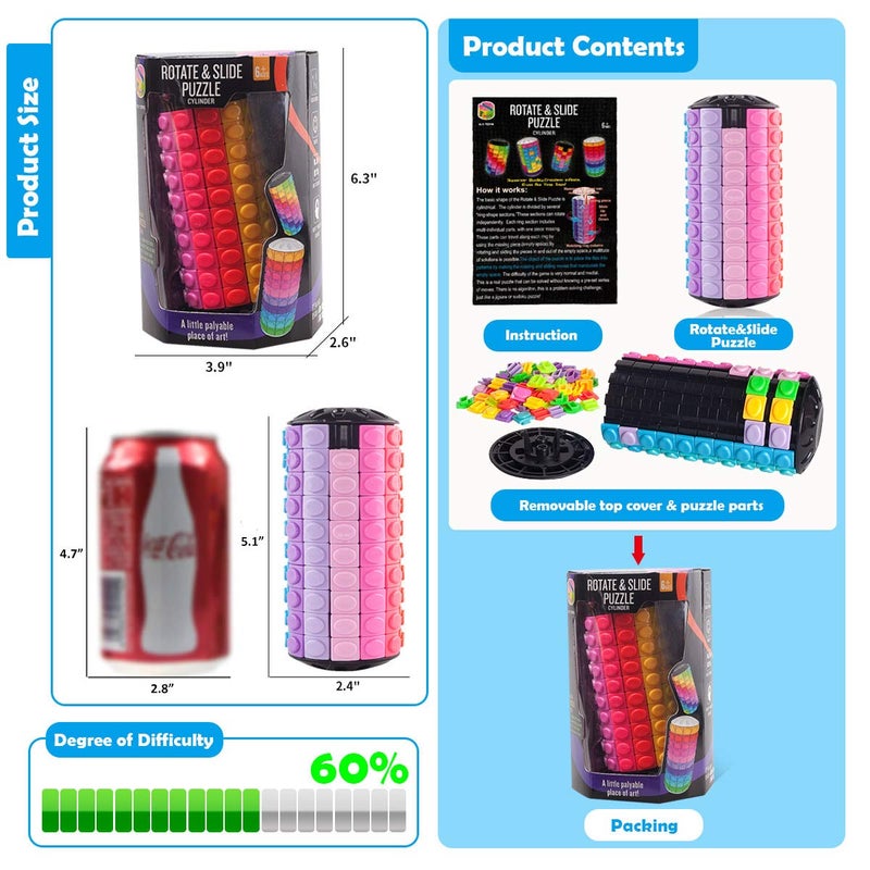 R.Y.TOYS Rotate and Slide Puzzle-Design Patent,Fidget Toys(Restore Order/Create Patterns) 12 Colors,10 Layers-Open Cover for Quick Play,Brain Teaser,Sensory Toys,Birthday Gifts,Stocking Stuffers - Image 5