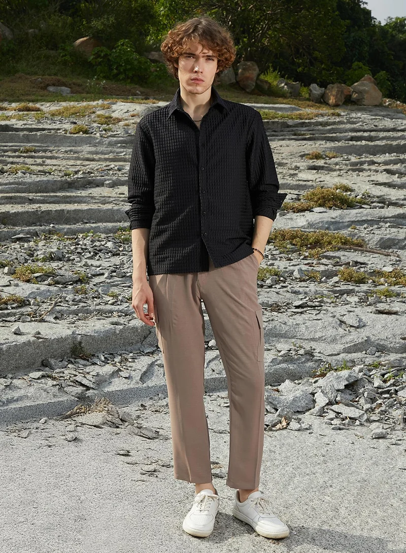 كامبوس سوترا Men's Midnight Black Quad-Tactile Oversized Shirt