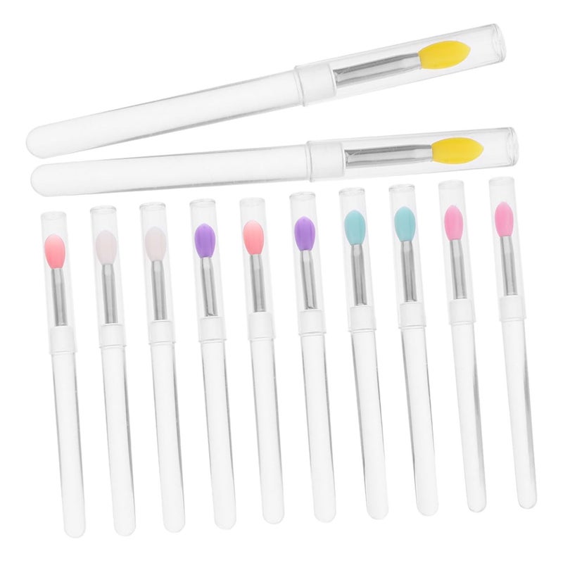 12pcs Silicone Lip Applicator Brush Set with Caps Portable Small Lip Gloss and Balm Applicators Reusable Makeup Brushes for Lipstick and Eyeshadow Application - Image 1