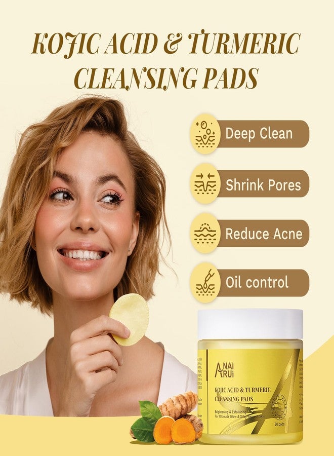 ANAI RUI Turmeric Kojic Acid Exfoliating Cleansing Pads, Deep Cleansing Brightening Pads, Exfoliating Scrub Pad for Face and Body, Acne Treatment, Skin Tone Evening,50 PCS - Image 3