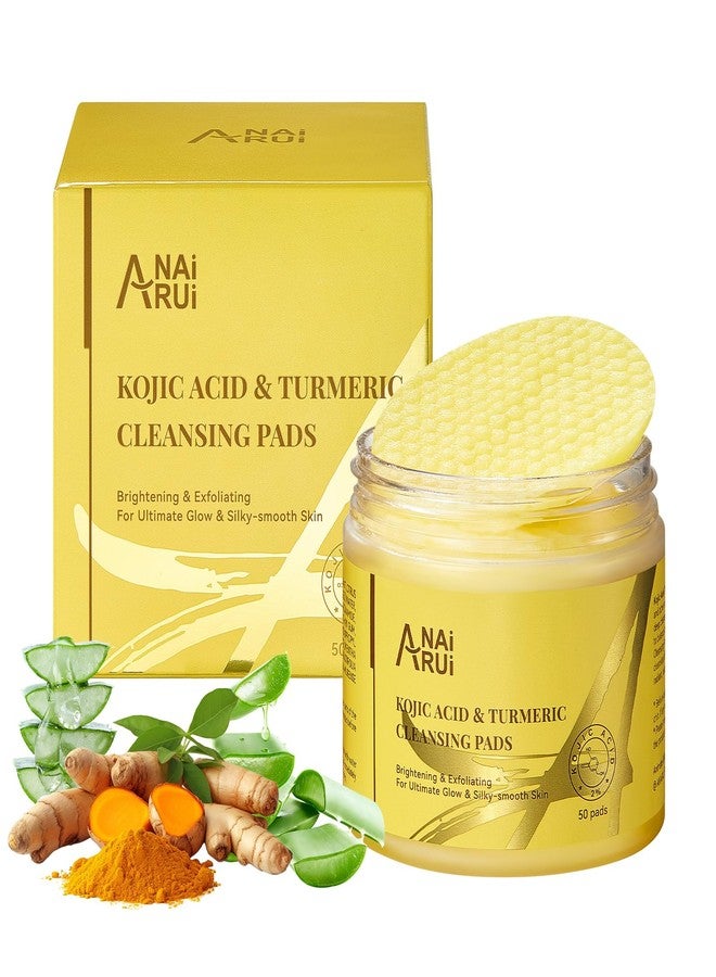 ANAI RUI Turmeric Kojic Acid Exfoliating Cleansing Pads, Deep Cleansing Brightening Pads, Exfoliating Scrub Pad for Face and Body, Acne Treatment, Skin Tone Evening,50 PCS - Image 1