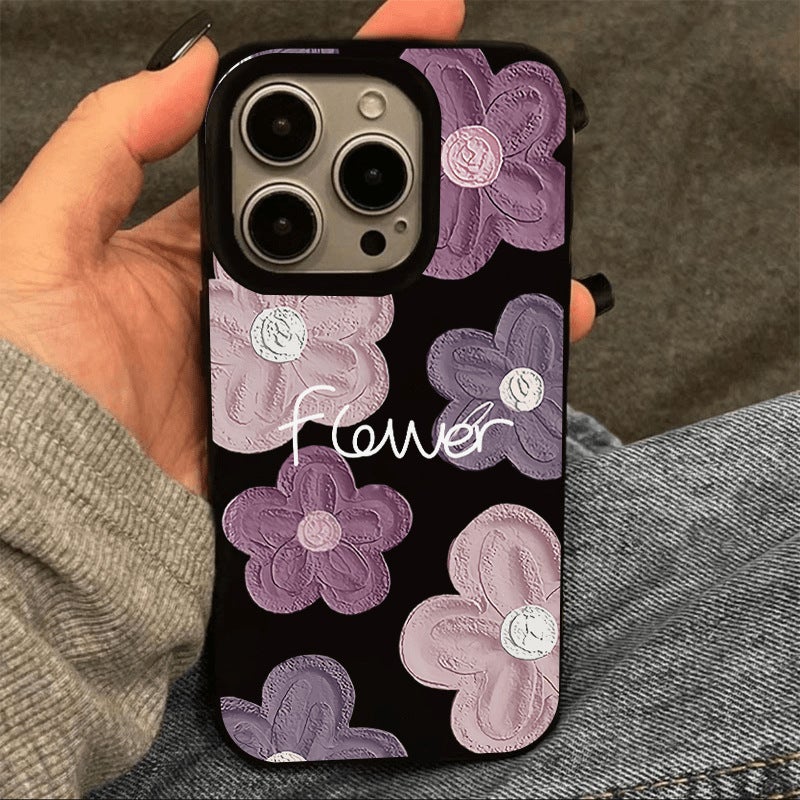 Apple iPhone 16 Pro Phone Case, Oil Painting Light Purple Flower Protective Soft Case - Image 1