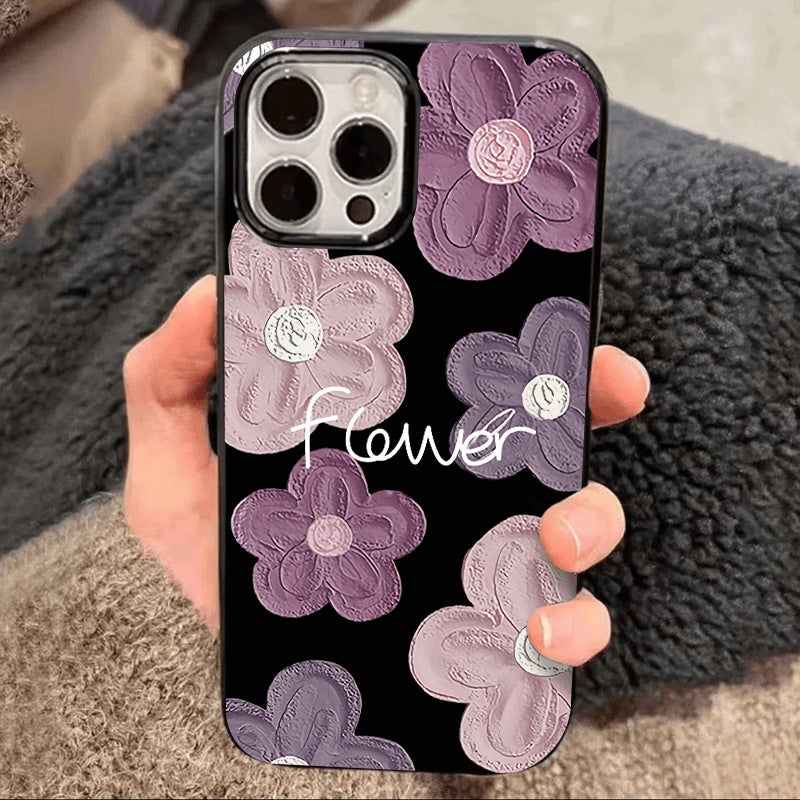 Apple iPhone 16 Pro Phone Case, Oil Painting Light Purple Flower Protective Soft Case - Image 4