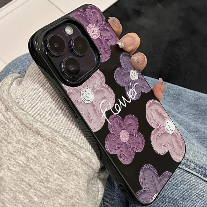 Apple iPhone 16 Pro Phone Case, Oil Painting Light Purple Flower Protective Soft Case - Image 3