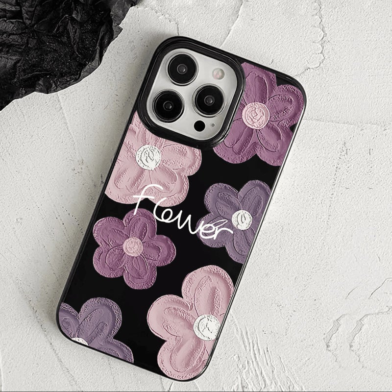 Apple iPhone 16 Pro Phone Case, Oil Painting Light Purple Flower Protective Soft Case - Image 2