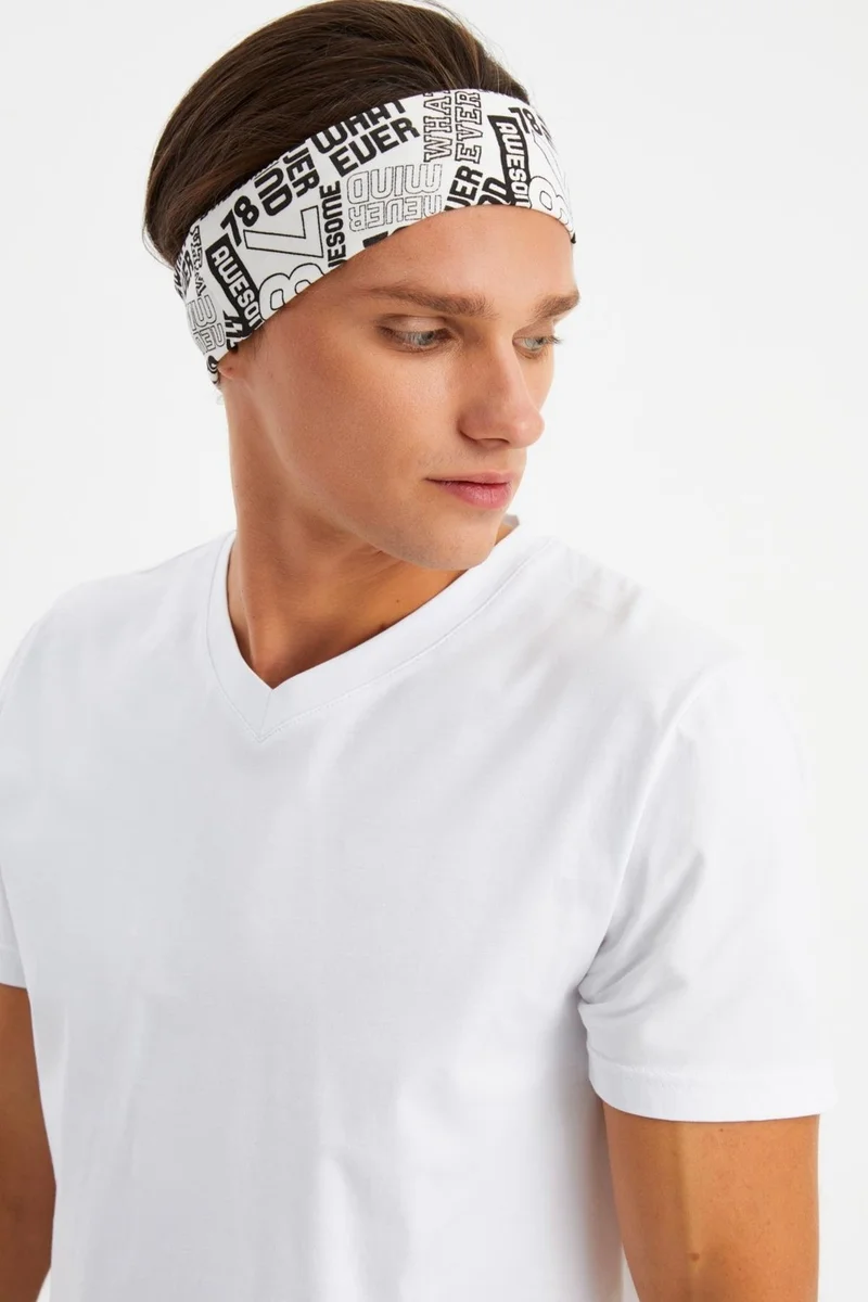 Butikgiz White Men's Cotton Combed Comb, Non-Slip, Sweatproof, Ultra Light, Sports Headband Bandana