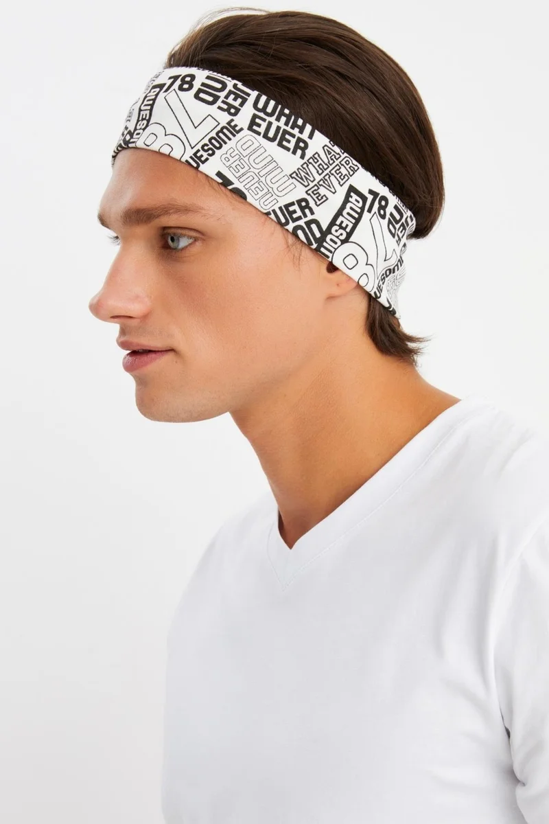 Butikgiz White Men's Cotton Combed Comb, Non-Slip, Sweatproof, Ultra Light, Sports Headband Bandana